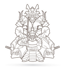 Fototapeta na wymiar Samurai, Ready to fight composition outline graphic vector
