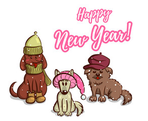Funny Puppies On Snowy Background