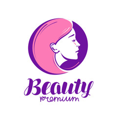 Beauty shop or salon logo. Makeup, cosmetic, spa icon. Vector illustration