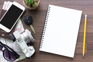 travel accessories with copy space in top view