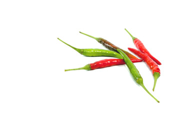 Red chili and green chili isolated on a white background