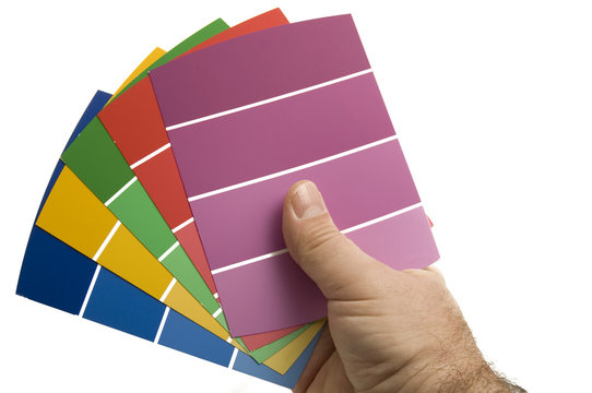 Man Deciding on a Paint Color using Paint Samples