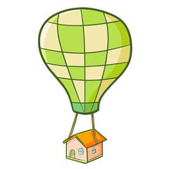 Funny and cute house flying with balloon - vector.