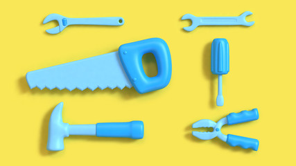 abstract blue tools cartoon style technician industry concept 3d rendering