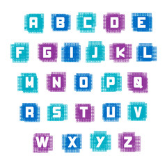 Artistic, cool, and futuristic sharp alphabet, with boxes watercolor background - vector.