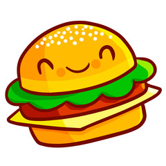 Funny and cute hamburger smiling happily - vector.