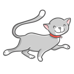 Funny and cute grey cat walking happily - vector.