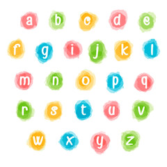 Artistic, cool, and childish colorful alphabet, with watercolor texture background - vector.