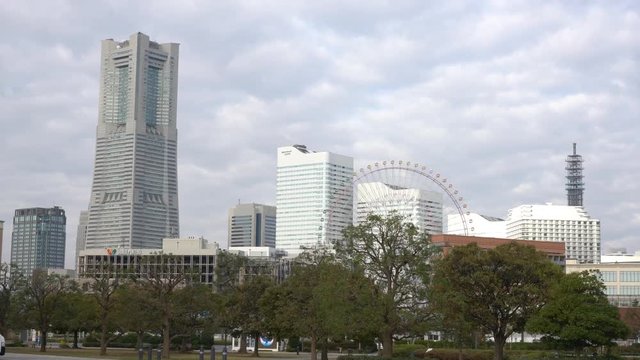 Yokohama, NOV 21: Skyling and big Ferris wheel on NOV 21, 2017 at Yokohama, Japan