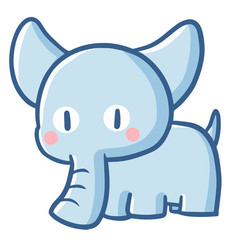 Cute and funny blue elephant standing - vector.