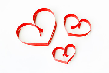Red paper hearts isolated on white background