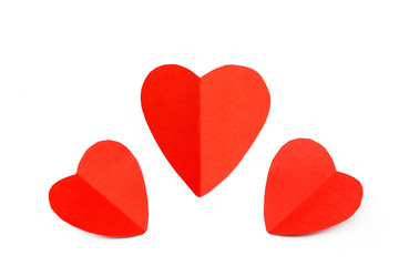 Red paper hearts isolated on white background