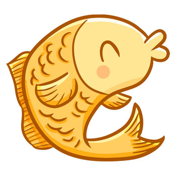 Funny and cute gold yellow fish smiling happily - vector.
