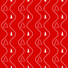 Red christmas wrapping paper seamless pattern. White firs on the red background