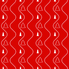 Red christmas wrapping paper seamless pattern. White firs on the red background