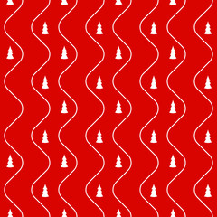 Red christmas wrapping paper seamless pattern. White firs on the red background