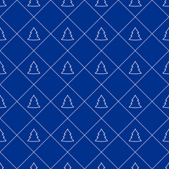 Blue christmas wrapping paper seamless pattern. White firs on the blue background