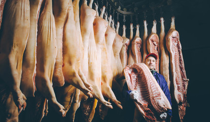 Chopped pig at a factory