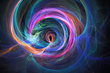 Abstract pink, orange and blue swirly shapes. Fantasy colorful chaotic fractal texture. 3D rendering.