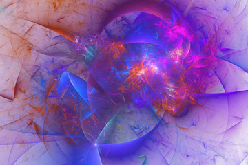 Abstract blue, pink and orange smoky shapes. Fantasy colorful chaotic fractal texture. 3D rendering.