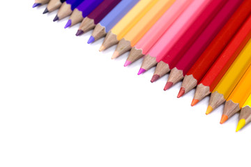 Close Up of Color Pencils Isolated on Pure White Background