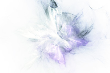 Abstract grey and violet swirly shapes on white background. Fantasy fractal texture. 3D rendering.