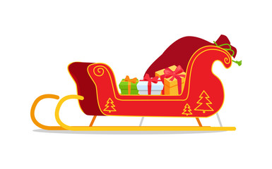 Christmas Sleigh with Presents Vector Illustration