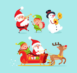 Obraz na płótnie Canvas Santa Claus Snowman with Elf Vector Illustration