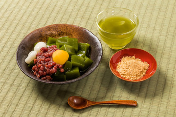 抹茶ゼリー　和風スイーツ　Green tea agar jelly Japanese sweet