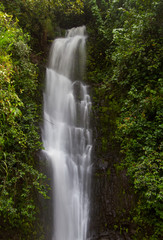 A peaceful scenic waterfall on the Hawaiian island of maui in the early spring season 