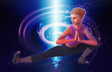 Beautiful girl doing yoga 3d illustration