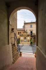 Castelnuovo di Farfa, Italy - A very little medieval town in province of Rieti, Lazio region, central Italy. Here in particular the nice historic center in stone