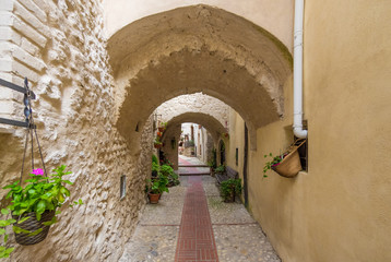 Obraz premium Castelnuovo di Farfa, Italy - A very little medieval town in province of Rieti, Lazio region, central Italy. Here in particular the nice historic center in stone