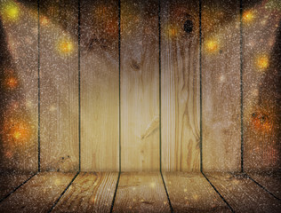 Christmas light on wooden background . Vintage Christmas decoration .