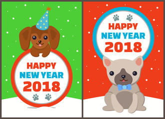 Happy New Year 2018 Dogs Set Vector Illustration