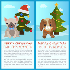 Merry Christmas Set of Dogs Vector Illustration