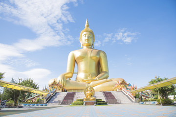 Fototapeta premium Golden Buddha statue at Wat Muang temple in Angthong, Thailand