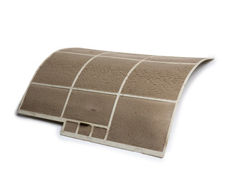 Home air conditioner's filter choke with fully of dust, dirty filter isolated on white background and clipping path.