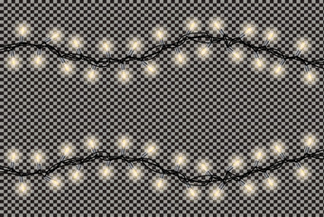 Christmas Lights String Isolated on Transparent Background.