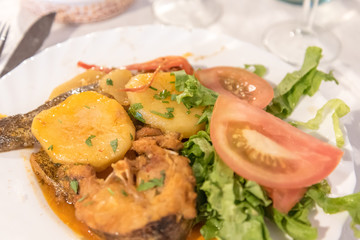Azorean fish served in a restaurant in Mosteiros on the island of Sao Miguel in the Azores, Portugal