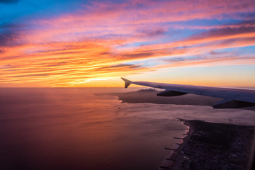 Beautiful sunset over Costa da Caparica near Lisbon, Portugal