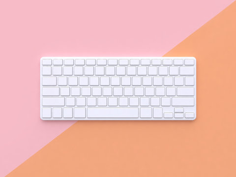 white keyboard pink orange background 3d rendering
