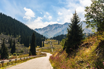 View of the mountains and the Big Almaty lake. Kazakhstan. Tien-Shan Mountains