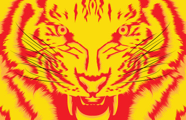 Angry Tiger Red Yellow Vector