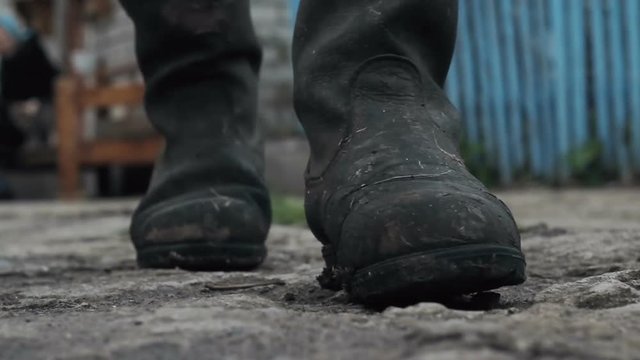 old muddy boots closeup