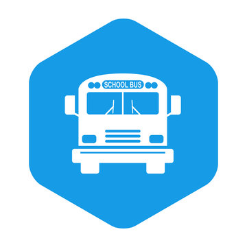 Icono plano School bus en hexagono azul