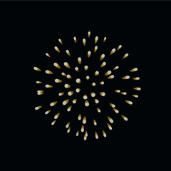 Obraz premium Beautiful gold firework. Bright firework isolated on black background. Light golden decoration firework for Christmas, New Year celebration, holiday, festival, birthday card. Vector illustration