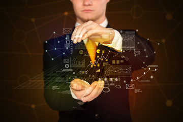 Businessman holding business plan graphics