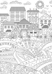 Cozy town for coloring book