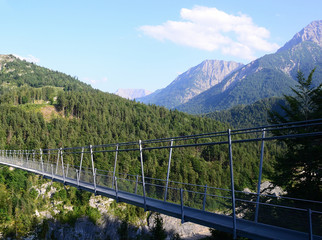 Fototapeta na wymiar Footbridge over the valley in Austria